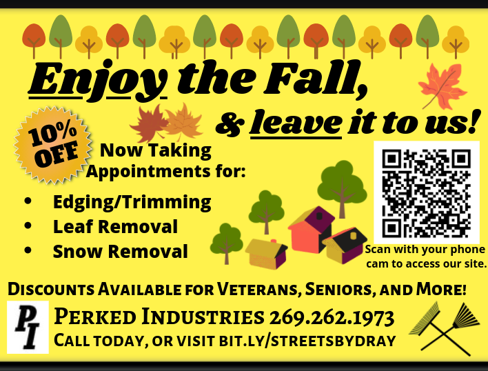 Fall Promo, Fall Cleanup, Leaf Removal, Edging, Snow Removal, Services, Sturgis MI